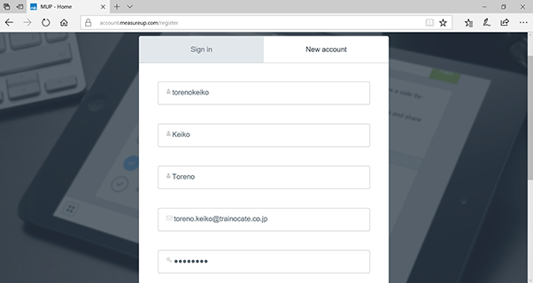 2.	[New Account]タブをクリックし、以下の情報を順に入力していきます。